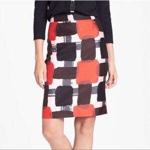 Kate Spade Silk Blend Jordan Pencil Skirt Abstract Red/Pink/Black Size 0
